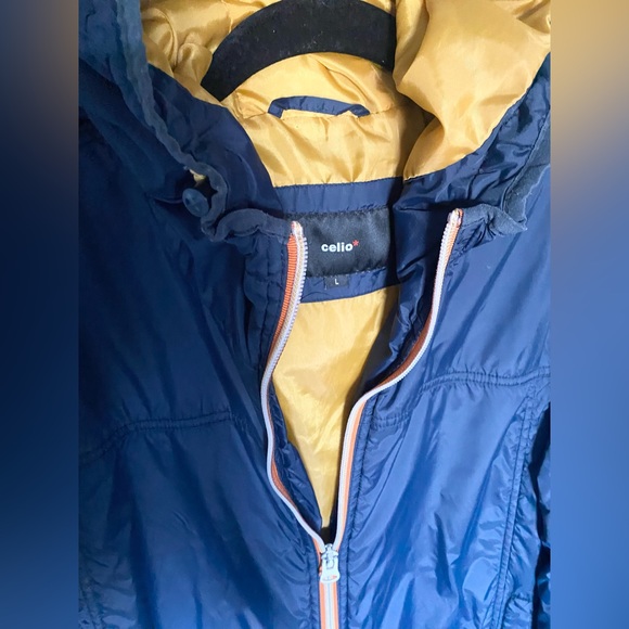 70s Vintage Men’s Jacket Navy Blue Nylon Spring Fall Coat 1970 Yellow Trim Hood - Picture 7 of 9